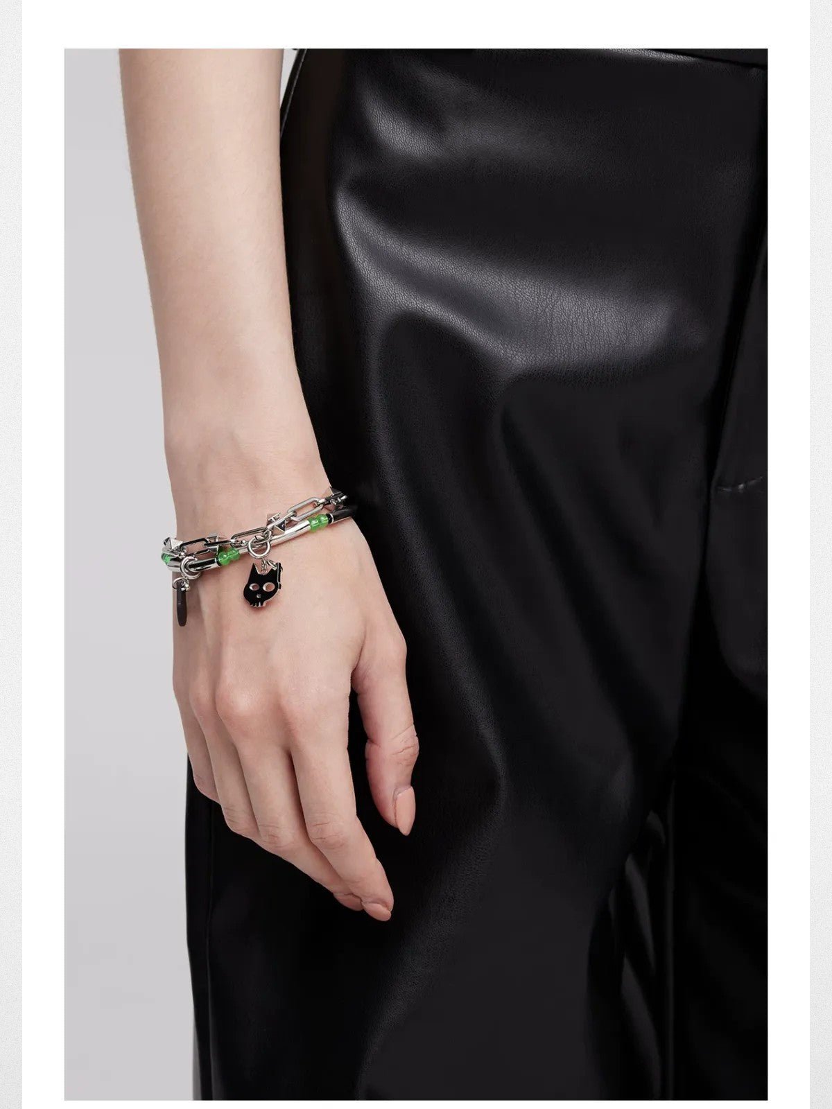BLACKHEAD Double Layer Cat Charm Bracelet in Silver - On Female Model