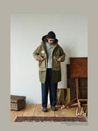 USAGE Hand Distressed Patched Chinos in Navy Blue - On Male Model