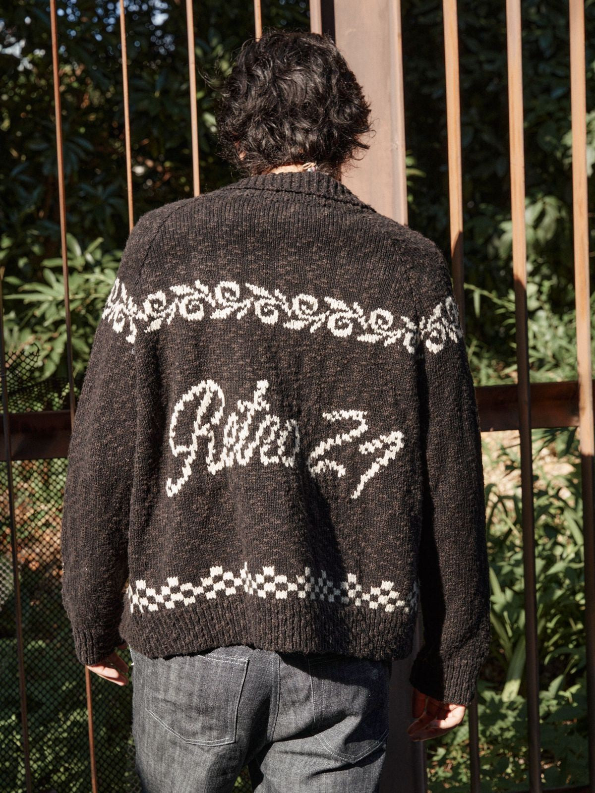 Retro 21 Western Jacquard Shawl Cardigan in White - On Male Model