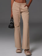 SMFK Cotton Blend Flared Sweatpants in Beige - On Female Model