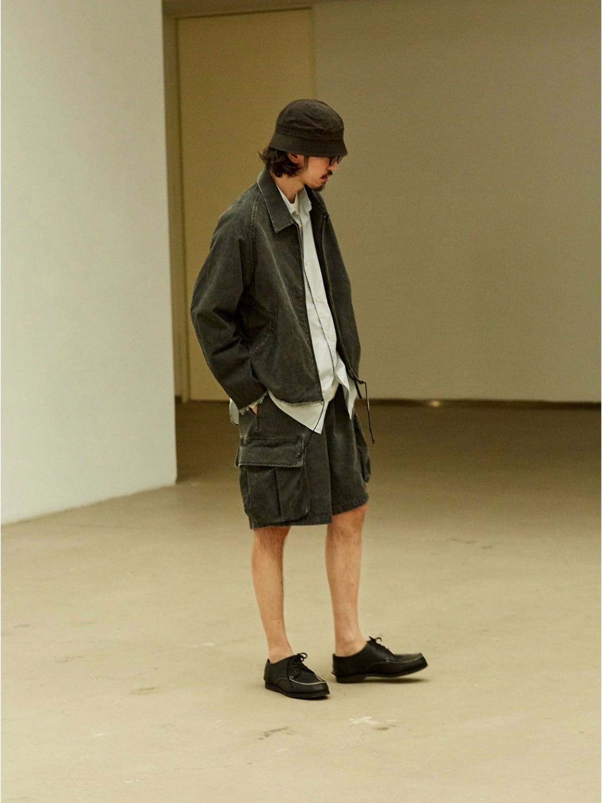 USAGE Vintage Washed Cotton Sports Jacket in Black - On Male Model