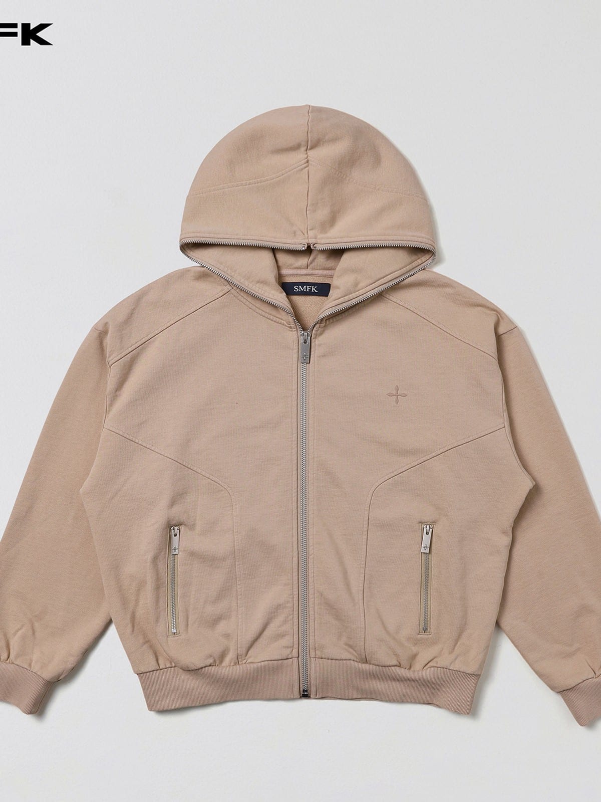 SMFK Oversized Cotton Wool Zip Up Hoodie in Beige