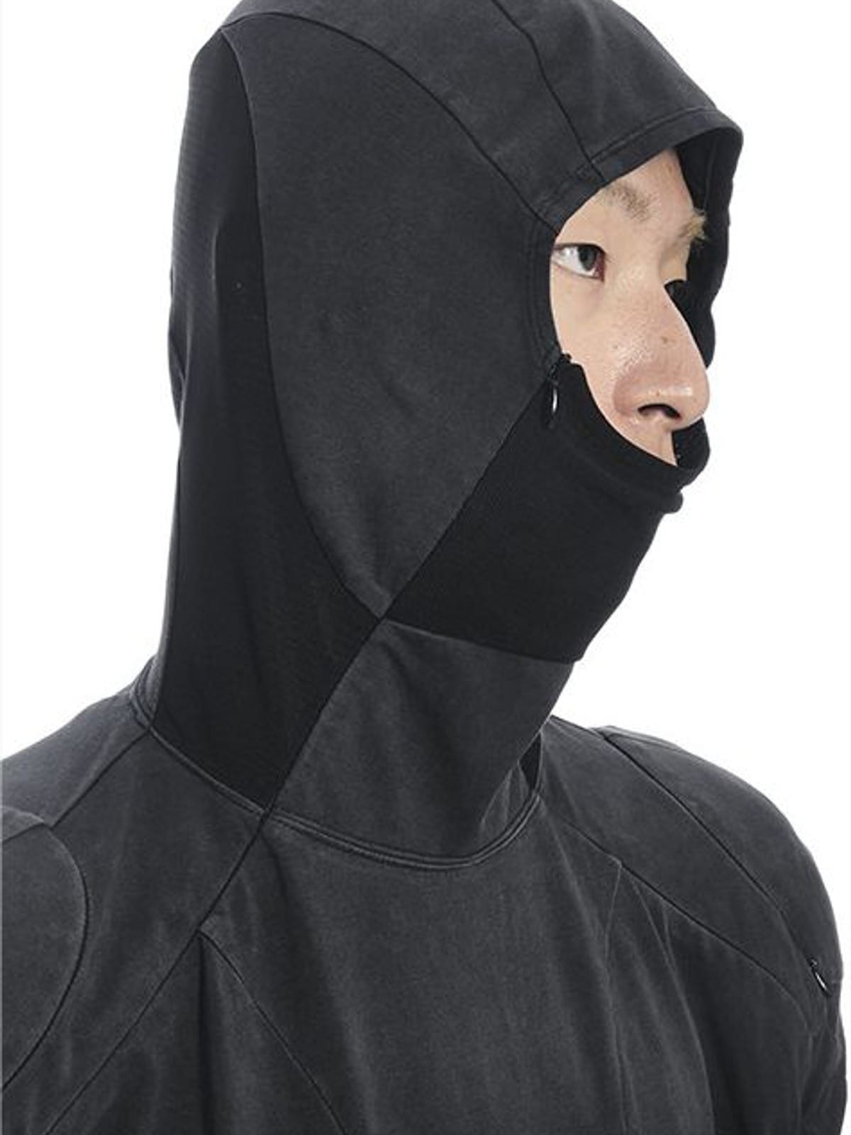 D5ove Hooded Shoulder Pad Pullover in Black - On Male Model