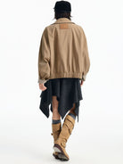 MEDM Reversible Cotton Zip Up Barn Jacket in Beige - On Model