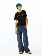 alright then Sheer Cotton Silk Blend Logo Tee in Black - On Female Model