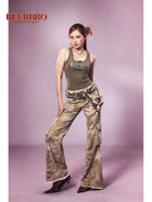 BeerBro Sequin Logo Bow Camisole in Olive - On Female Model