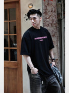 MASONPRINCE Blurred Graphic Cotton T Shirt in Black - On Male Model