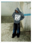 TRIANGLE PROJECT Heavyweight Distressed Graphic Hoodie in Gray - On Male Model