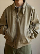 USAGE Washed Cotton Lyocell B 15 Bomber in Khaki - On Male Model