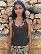 FaxCopyExpress Longline U Cut Racer Tank in Olive - On Female Model