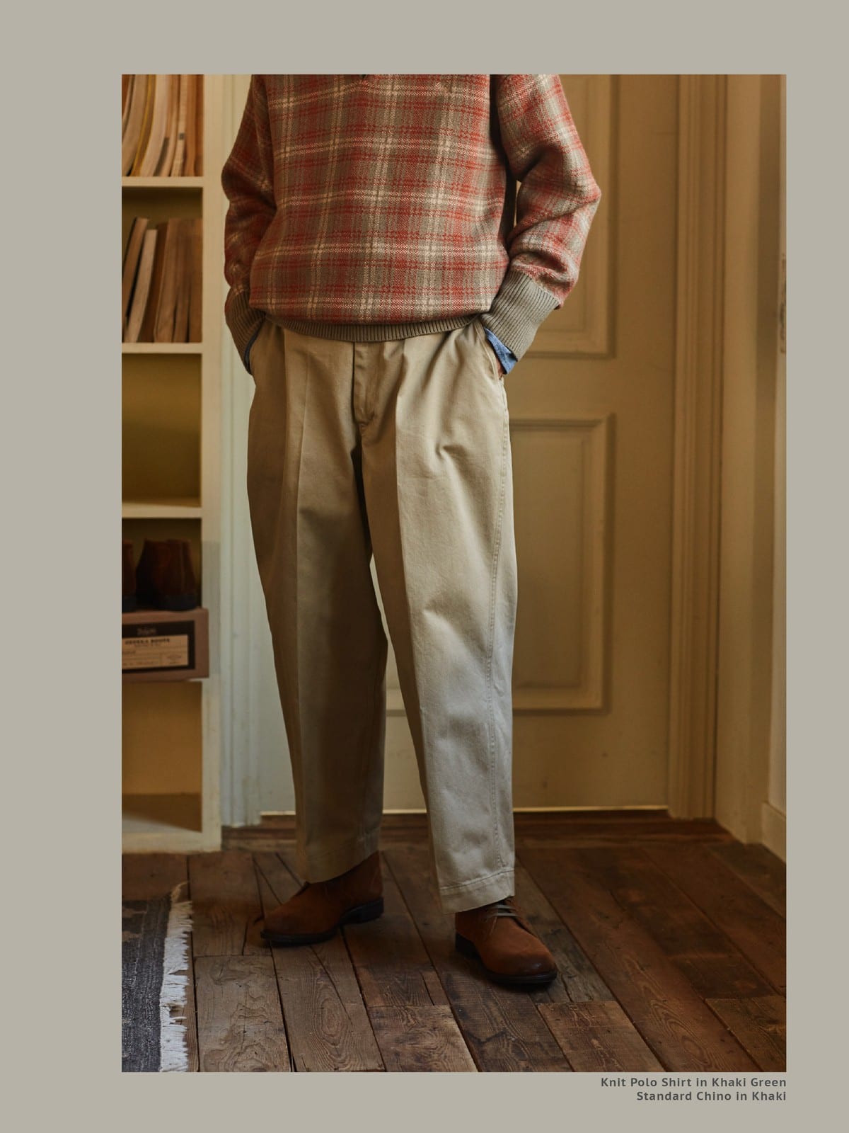 USAGE Heavyweight Cotton Twill Chinos in Khaki - On Model