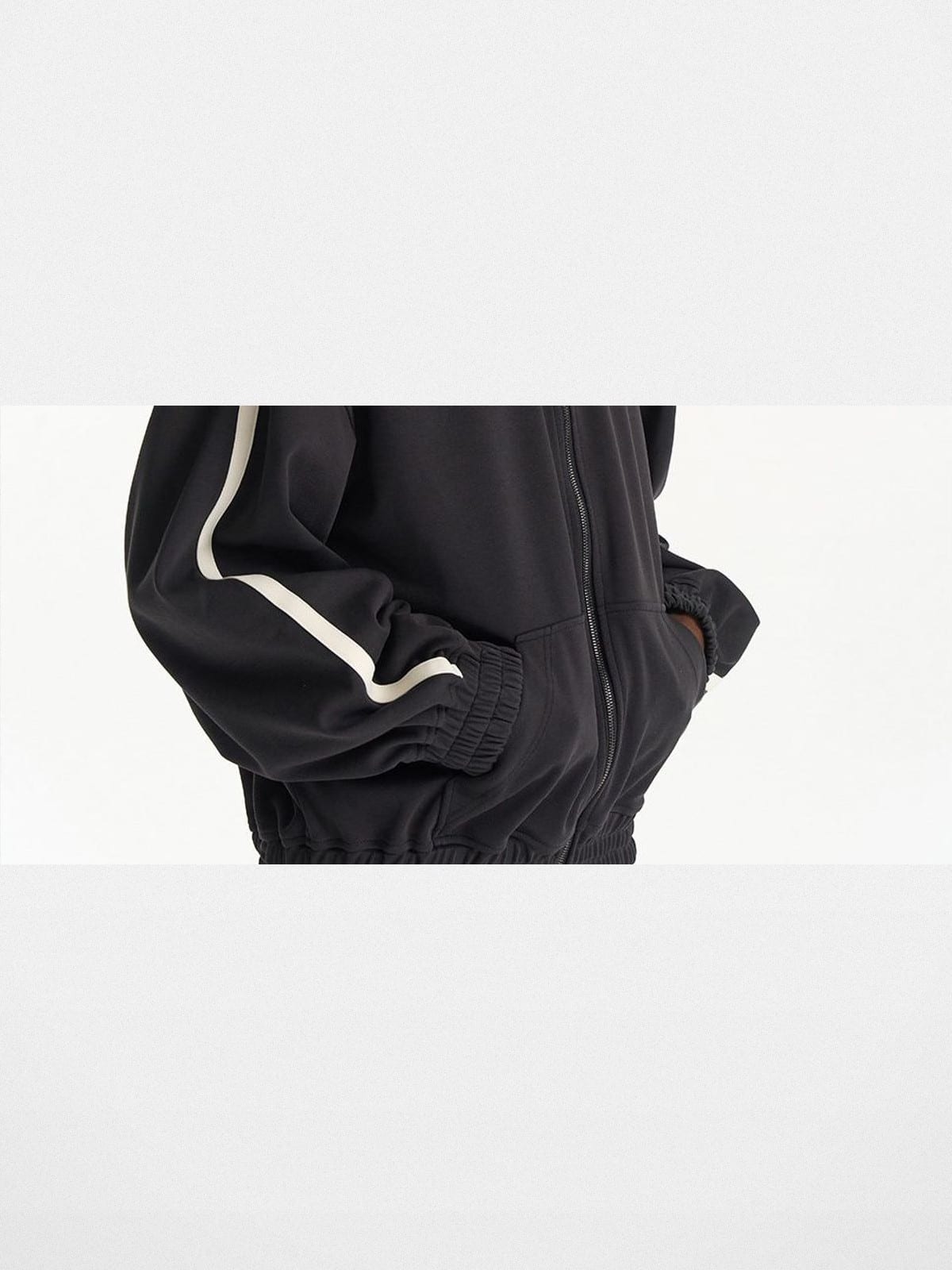 BLINDNOPLAN Hooded Colorblock Track Jacket in Black - On Model