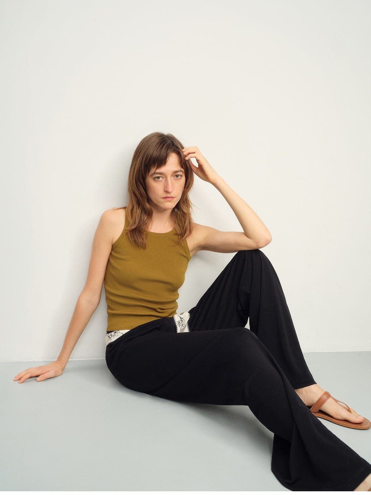 TEASEL Cooling Wide Leg Trousers in Black - On Female Model