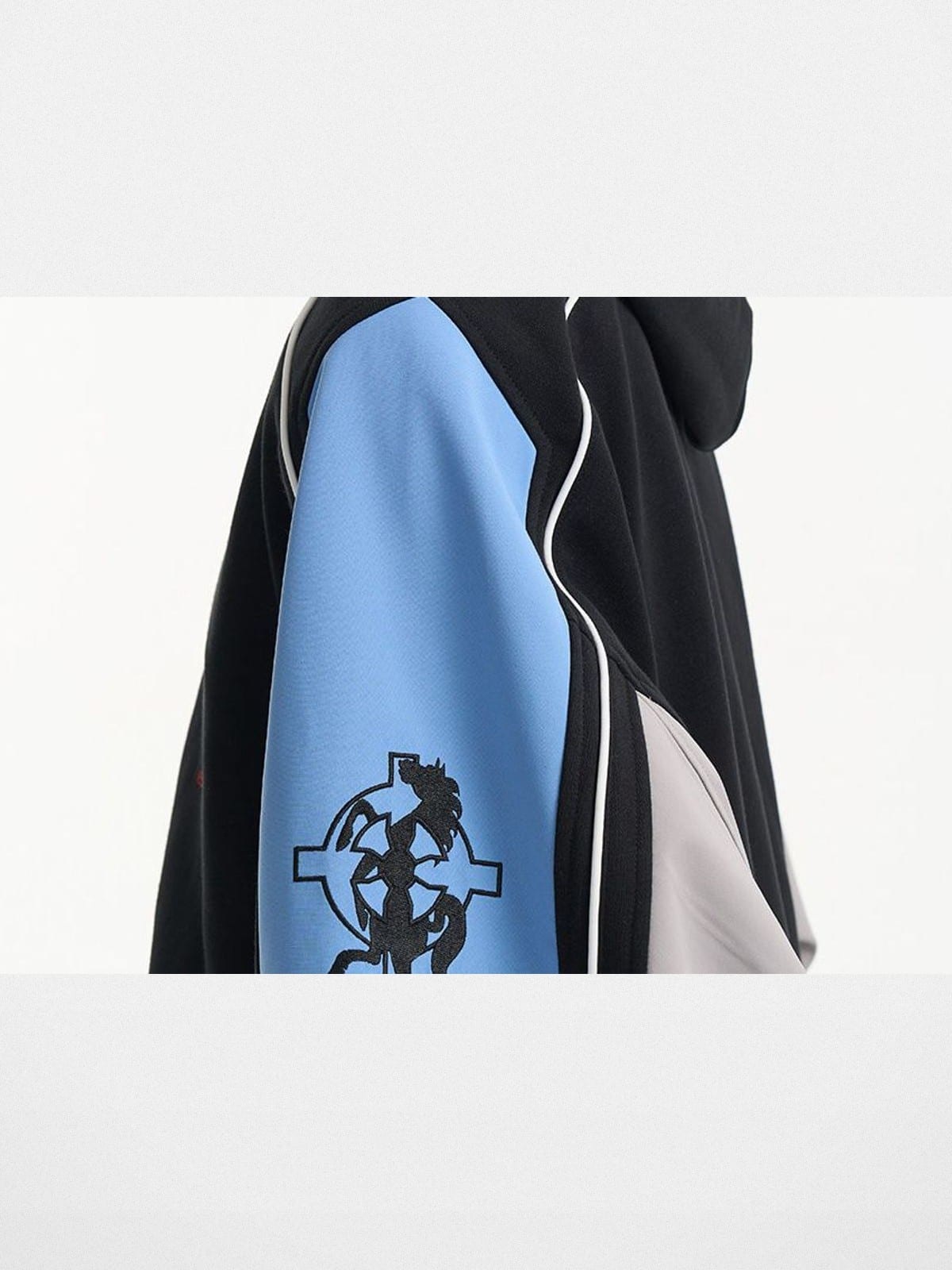 BLINDNOPLAN Color Blocked Hooded Track Jacket in Black - On Model