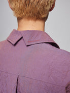 SIMPLE PROJECT Crinkled Linen Blend Short Sleeve Shirt in Purple - On Model