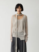 Random Piece Alpaca Blend Scarf Tie Knit Vest in Gray - On Female Model