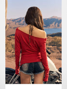 BeerBro Cowl Neck Knit Leopard Halter Set in Red - On Model