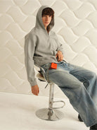 Retro 21 Boxy Air Layer Zip Up Hoodie in Gray - On Male Model