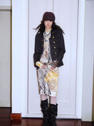 BADTASTE Braided Trim Equestrian Blazer in Gray - On Female Model