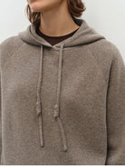 MSBEAST Pure Wool Waffle Knit Hoodie in Brown - On Female Model