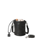 QIUZHEN Leather Drawstring Bucket Bag in Black