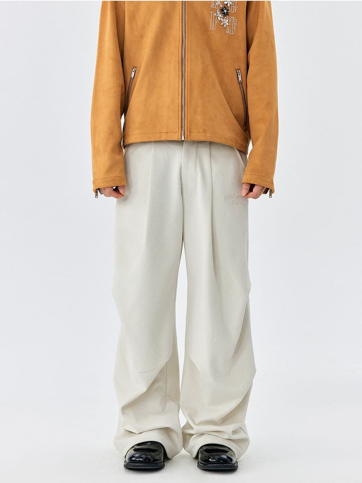 MEDM Wide Leg Parachute Cargo Pants in White - On Model