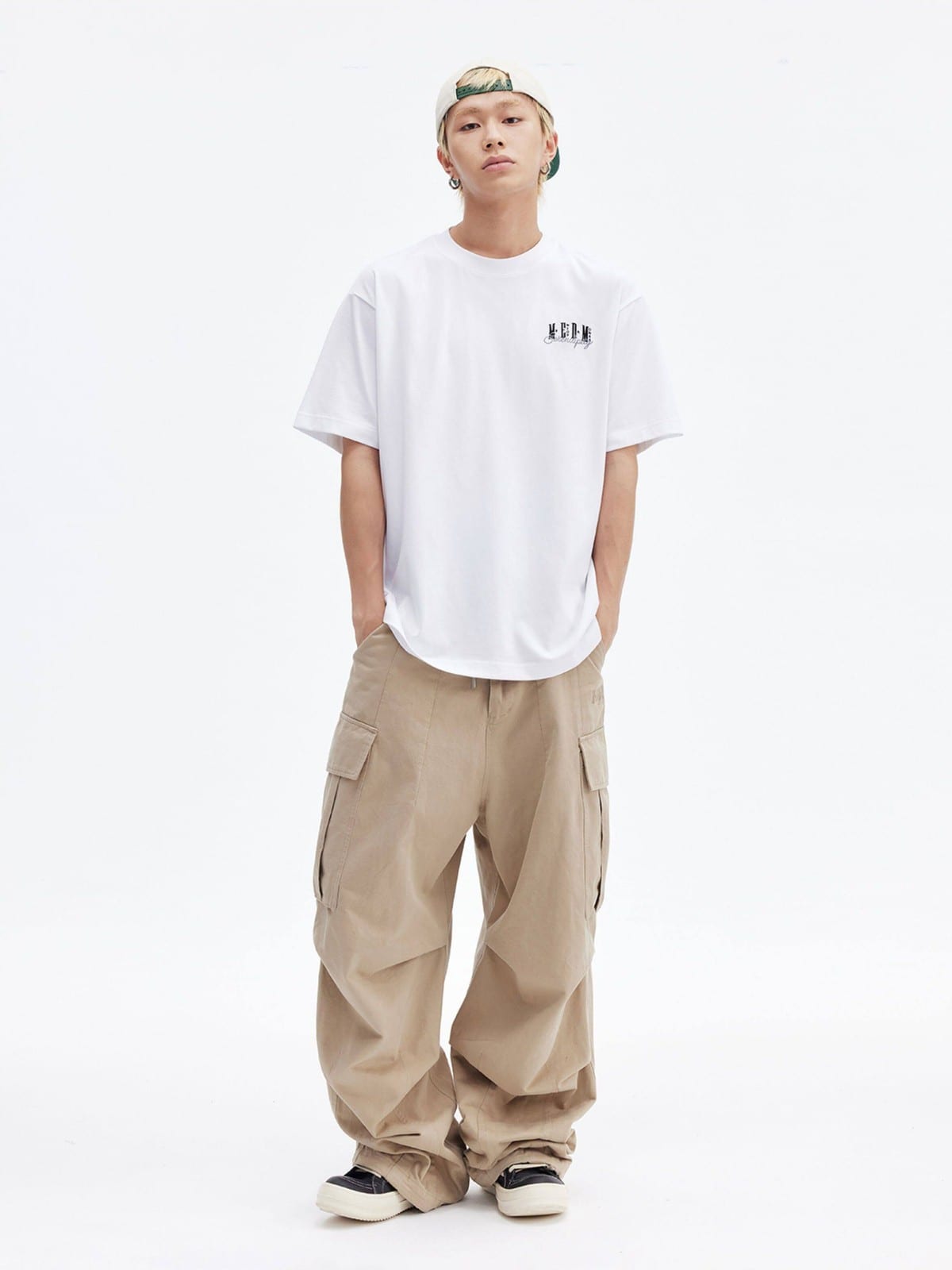 MEDM Cooling Cotton Blend T Shirt in White - On Male Model
