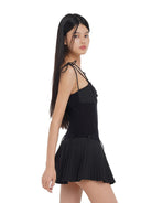 SweetChilling Pleated Paneled Slip Mini Dress in Black - On Female Model