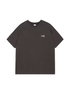 SIMPLE PROJECT Inverted Silver Logo Crewneck T Shirt in Charcoal