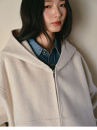 TEASEL Hooded Camel Wool Blend Jacket in White - On Female Model