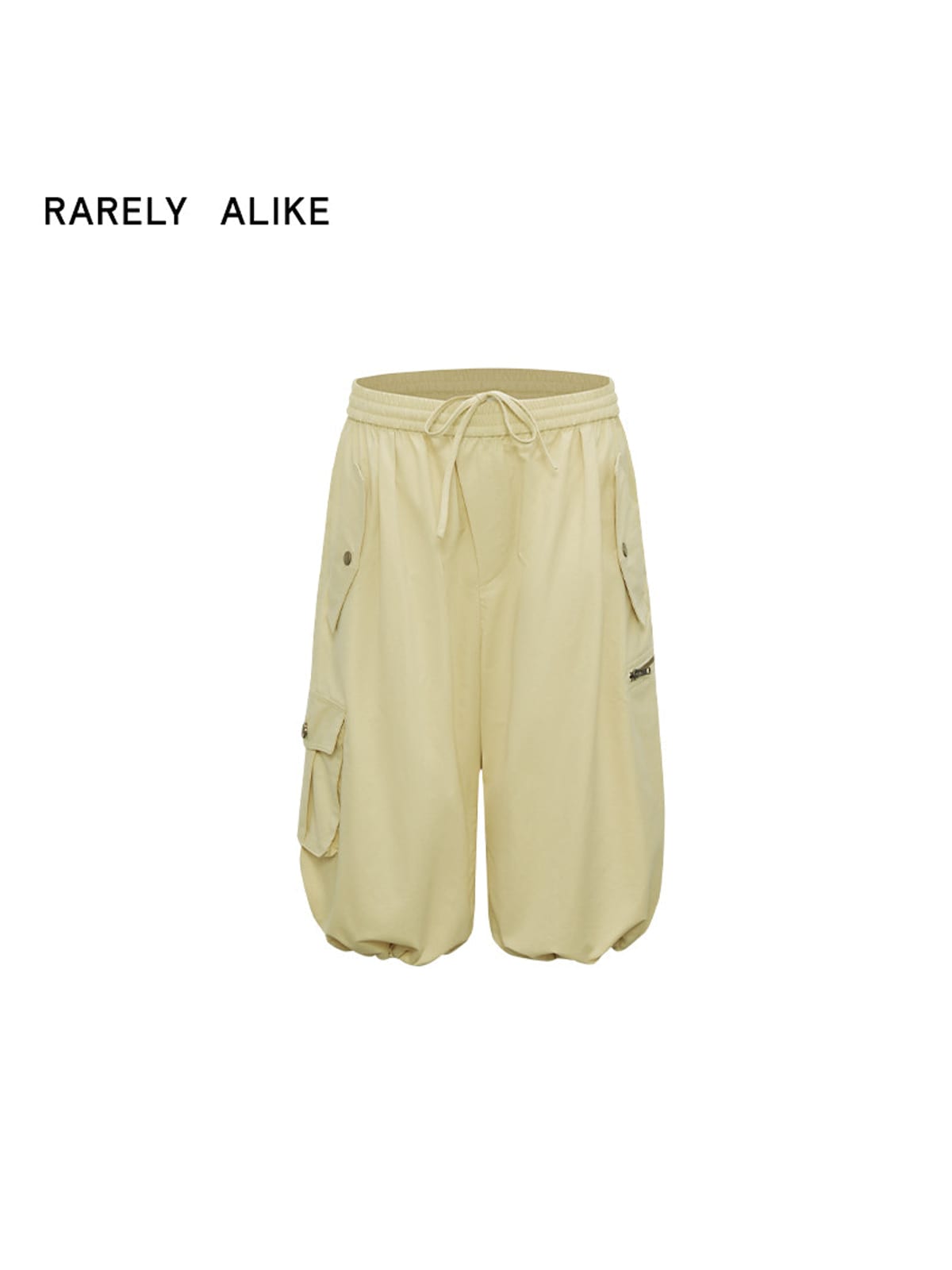 RARELY ALIKE Cropped Cotton Lantern Cargo Shorts in Beige