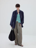 SIMPLE PROJECT Washed Lyocell Long Sleeve Shirt in Navy Blue - On Female Model