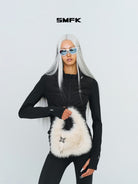 SMFK Plush Mini Handbag in White - On Female Model