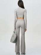 SMFK Zip Front Cropped Activewear Jacket in Gray - On Female Model