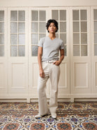 Retro 21 Anti Wrinkle V Neck T Shirt in Gray - On Male Model