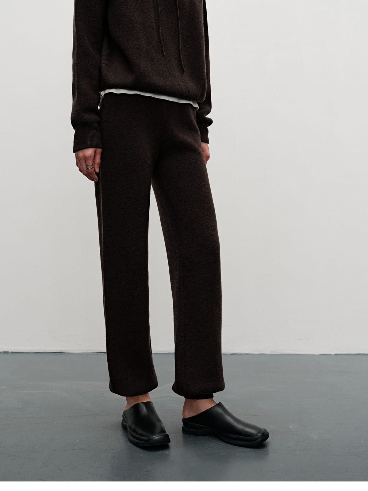 MSBEAST Merino Wool Hoodie Jogger Set in Brown - On Model