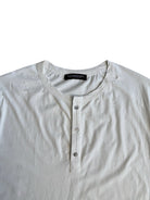 UNKNOWNWORLD Distressed Cotton Henley T Shirt in White - Detail