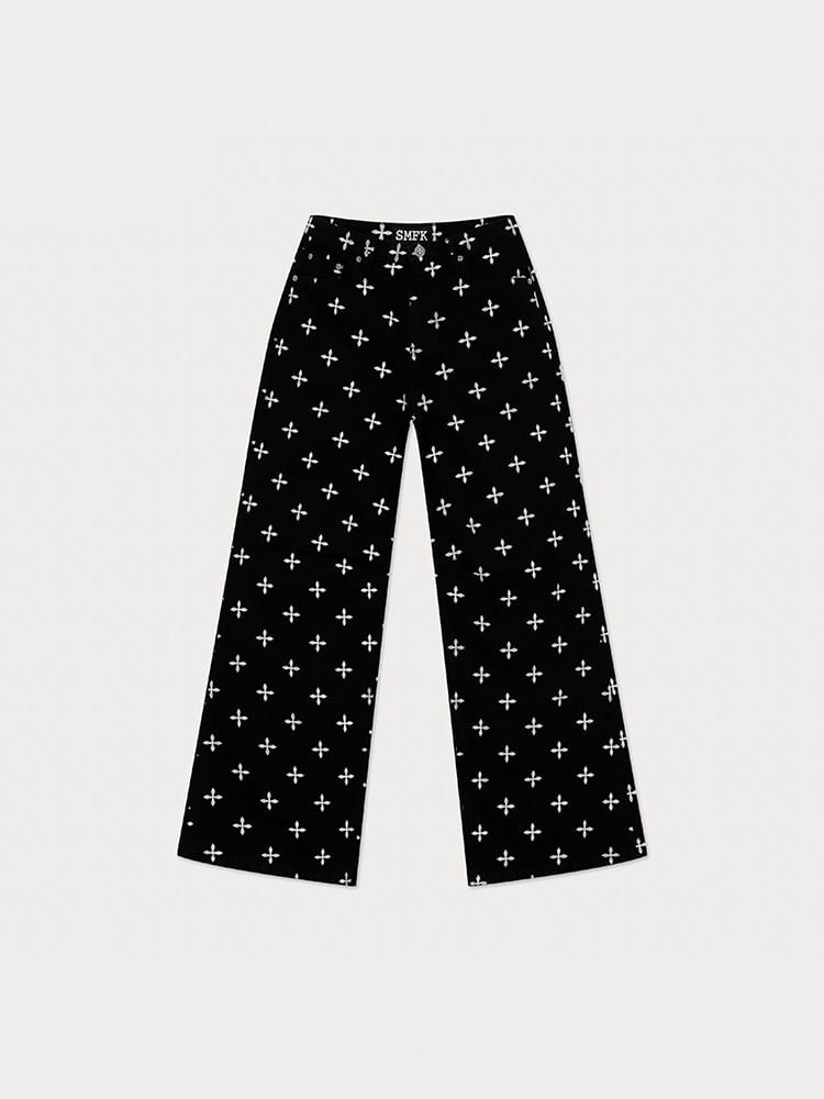 SMFK All Over Print Wide Leg Jeans in Black