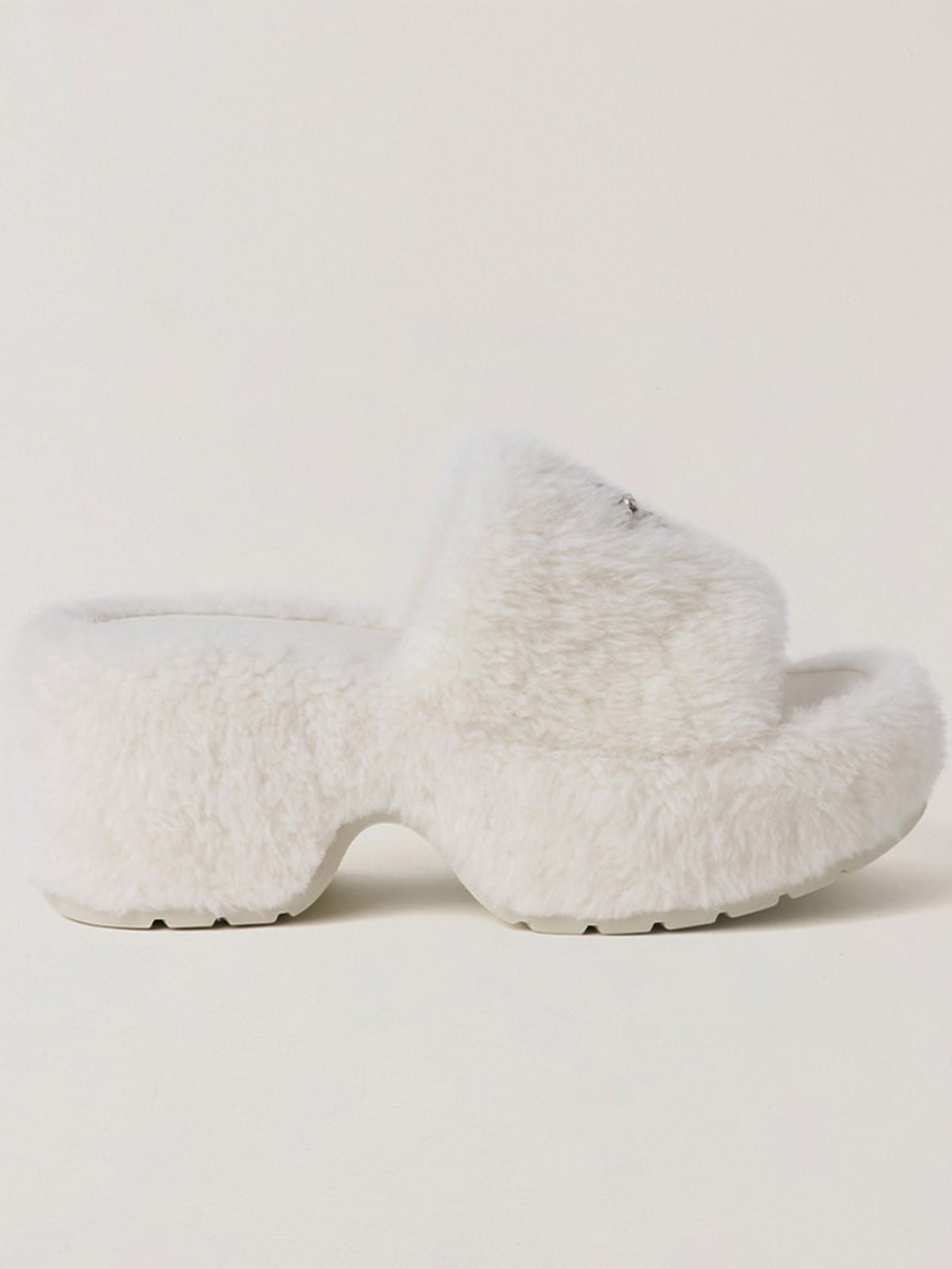 SMFK Cross Hardware Shearling High Heel Mules in White