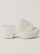 SMFK Cross Hardware Shearling High Heel Mules in White
