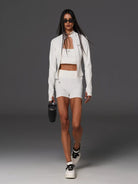 SMFK Zip Up Long Sleeve Active Jacket in White - On Female Model