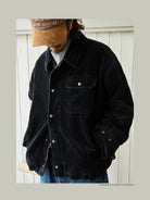 USAGE Wide Wale Corduroy Deck Jacket in Black - On Male Model