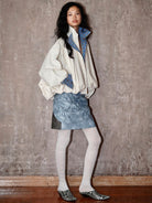 BADTASTE Reversible Plaid Cotton Jacket in Cream - On Female Model