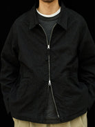 USAGE Textured Nep Blouson Jacket in Black - On Male Model