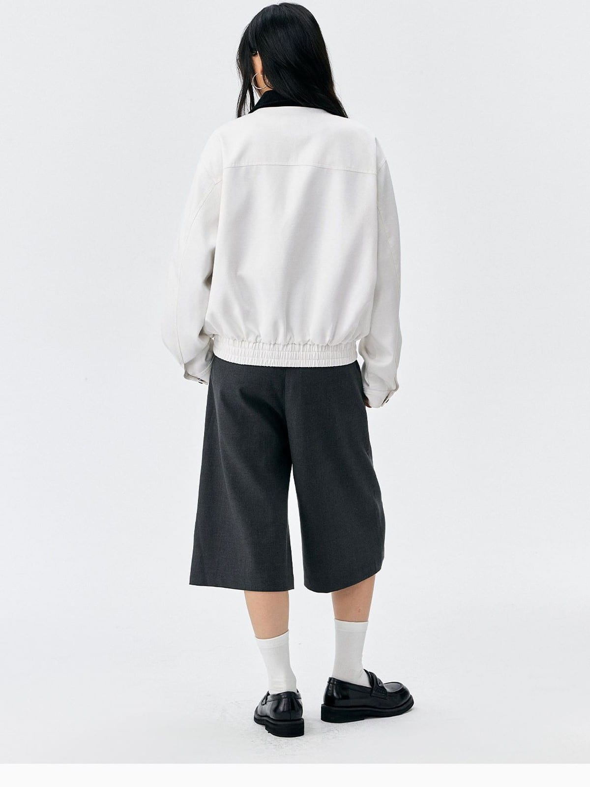 MEDM Embroidered Harrington Jacket in White - On Model