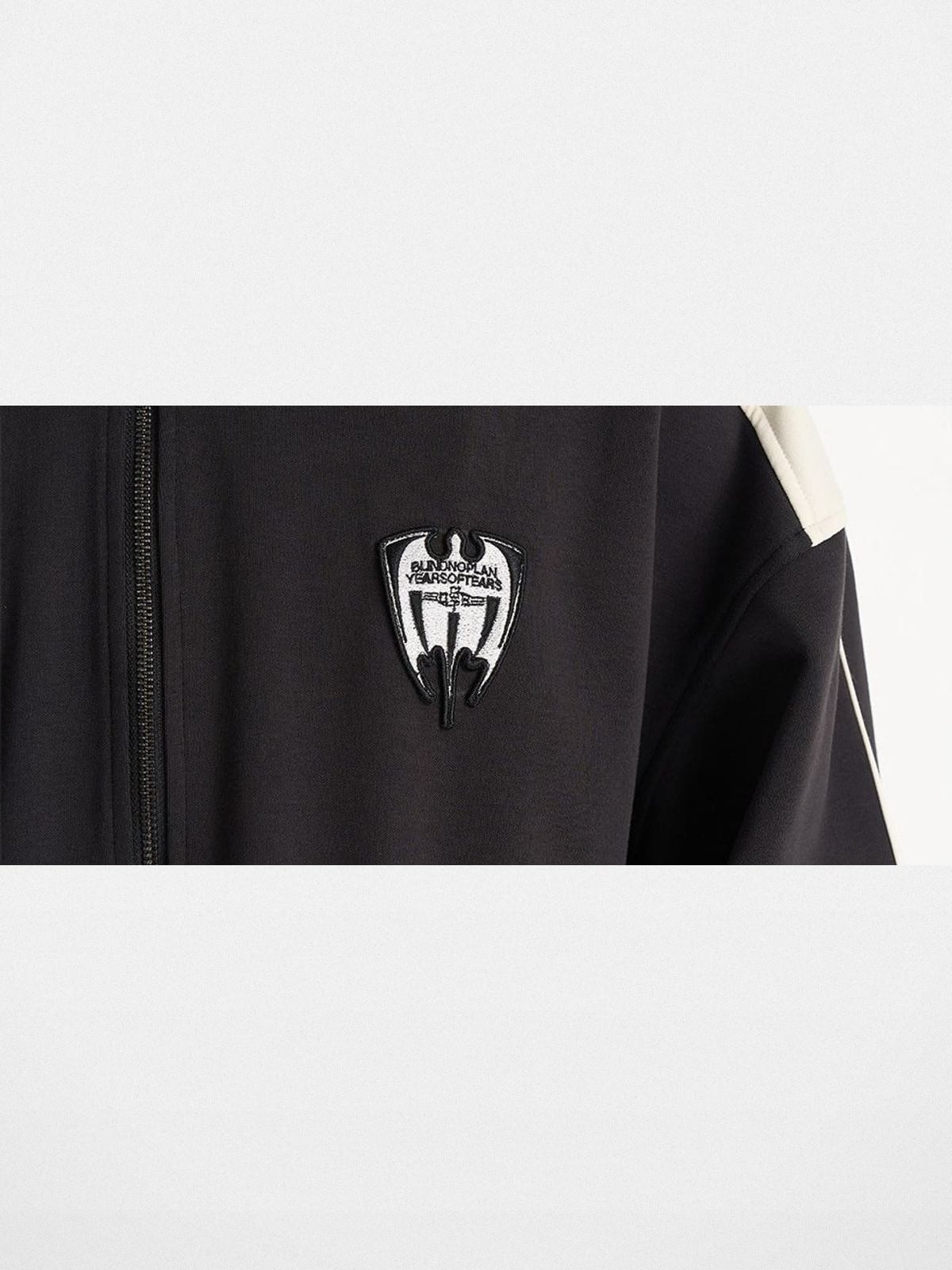 BLINDNOPLAN Hooded Colorblock Track Jacket in Black - On Model