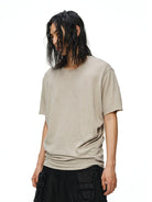 D5ove Irregular Linen Cotton T Shirt in White - On Male Model