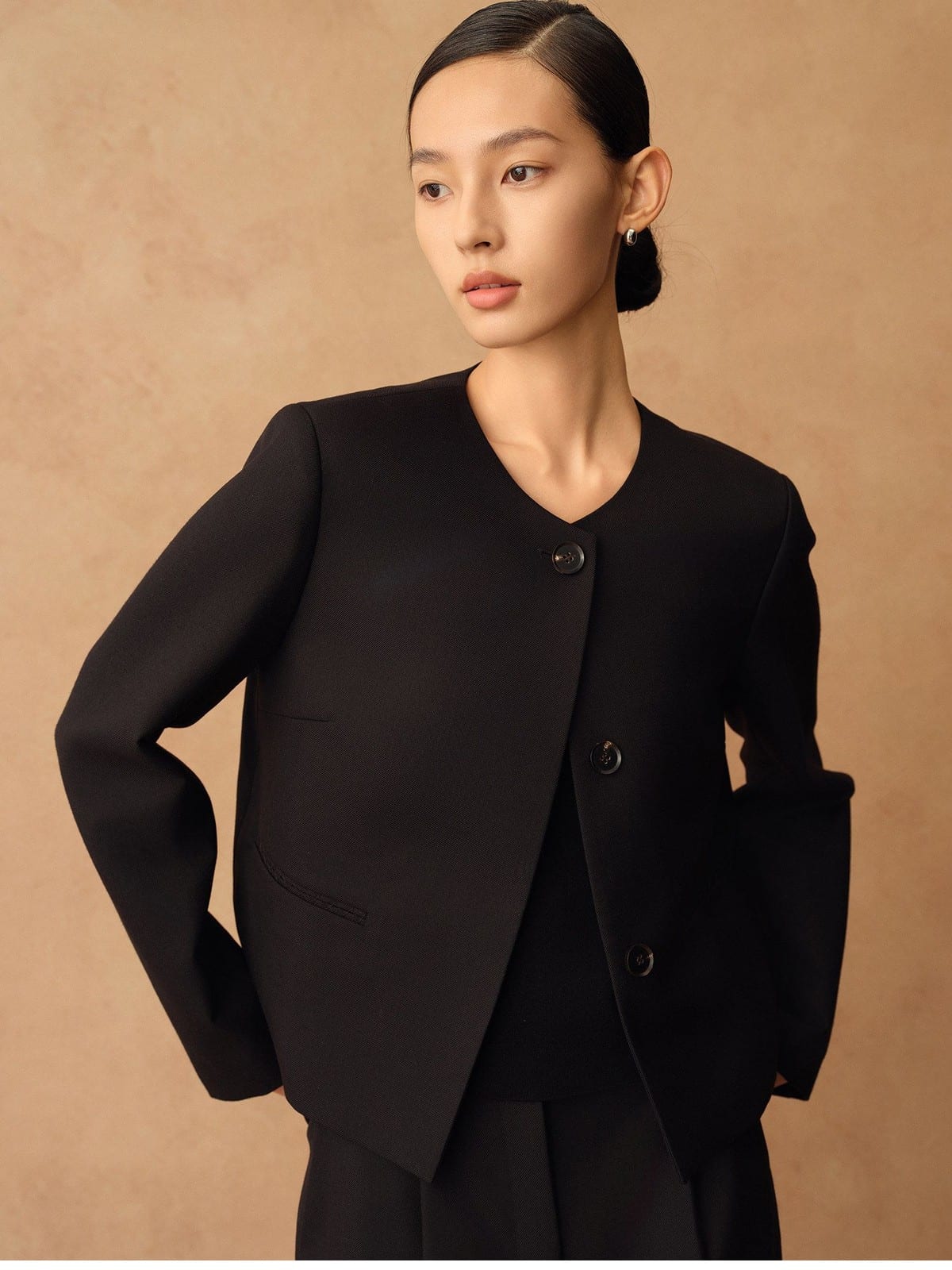 TEASEL Worsted Merino Wool Midi Skirt in Black - On Female Model