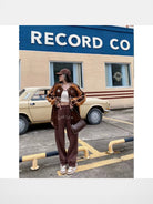 BeerBro Embroidered Script Joggers in Brown - On Female Model