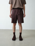 ROYA Silk Cotton Blend Drawstring Shorts in Brown - On Male Model